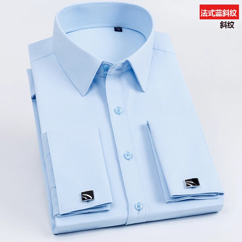 Men's French cufflinks shirt, men's slim fit long sleeved business sleeve nail free business formal men's solid color shirt - Buy online at  Vibe In Cart.