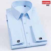 Men's French cufflinks shirt, men's slim fit long sleeved business sleeve nail free business formal men's solid color shirt - Buy online at  Vibe In Cart.