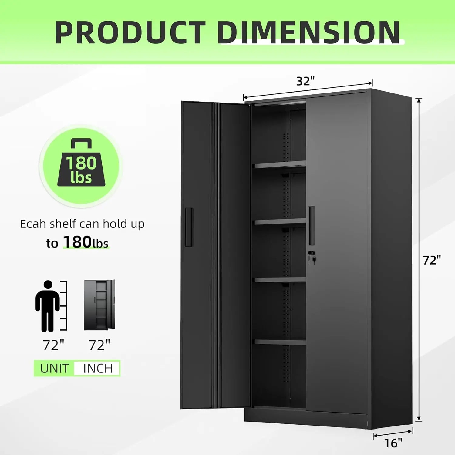 71" H Garage Storage Cabinet with Wheels,Metal Cabinets with 4 Adjustable Shelves and 2 Locking Doors for Garage,Home,Office - Buy online at  Vibe In Cart.