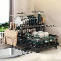 Double-tier extendable dish drainer, suitable for kitchen worktops as a large-capacity utensil rack and draining board. - Buy online at  Vibe In Cart.
