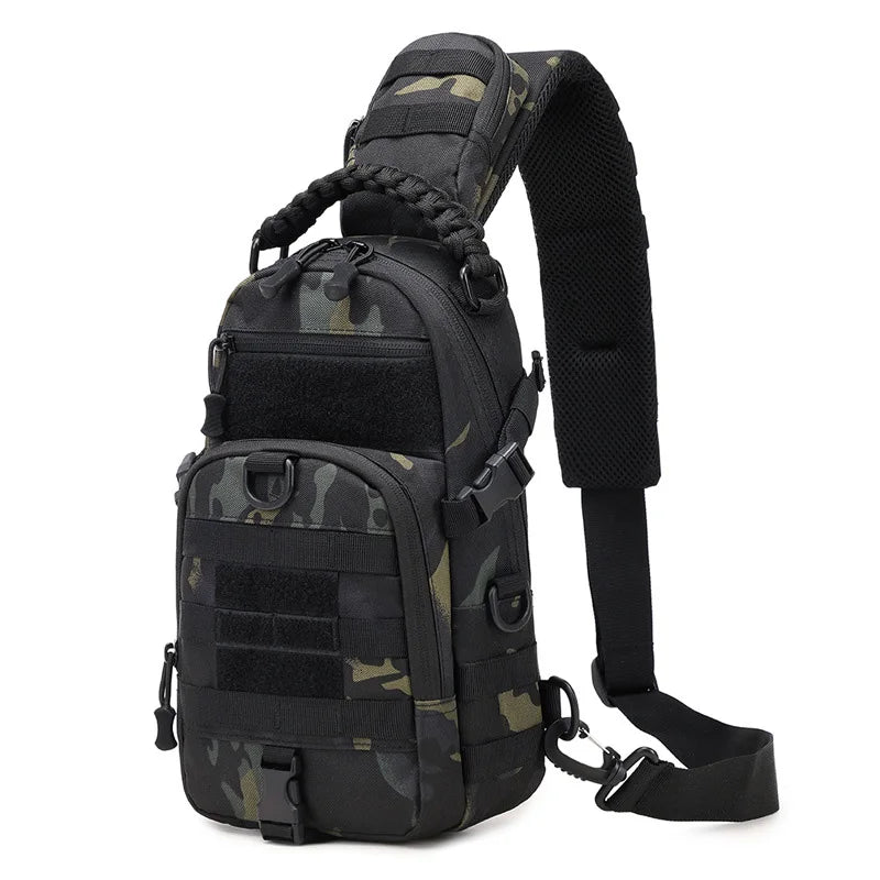 Men's Black Nylon Tactical Chest Bag with MOLLE System