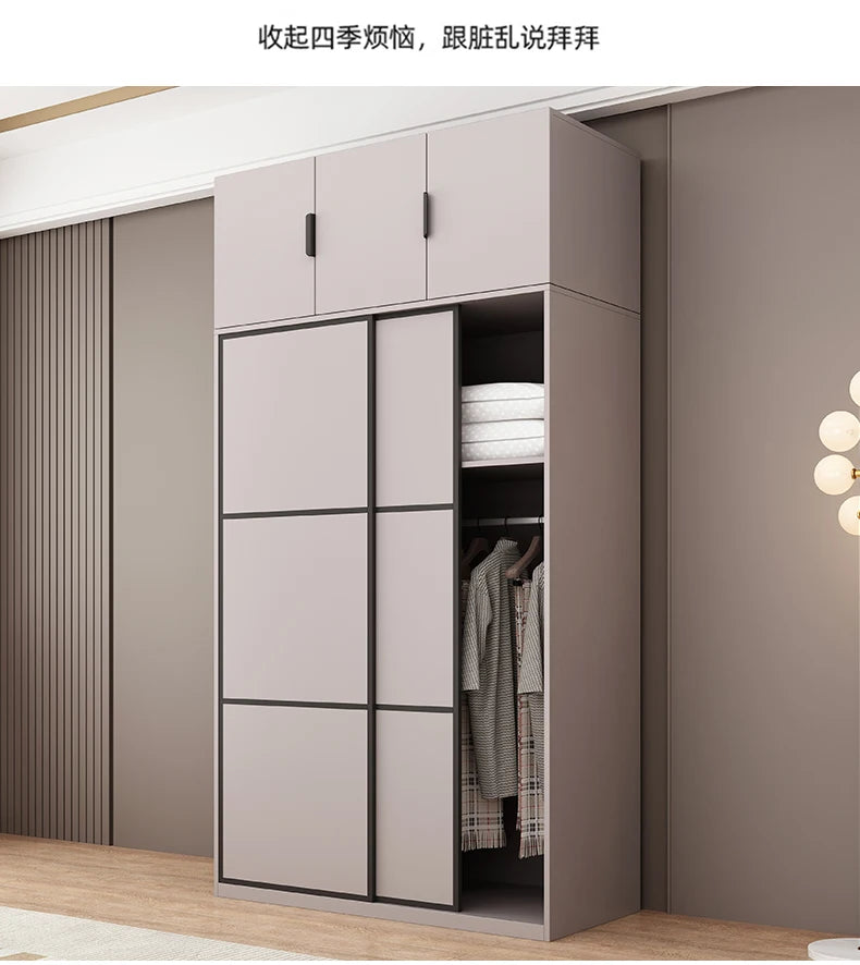 Modern Gray Wooden Wardrobe with Sliding Doors and Drawer