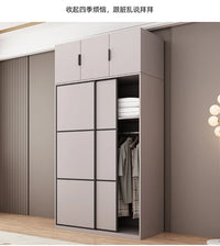 Modern Gray Wooden Wardrobe with Sliding Doors and Drawer