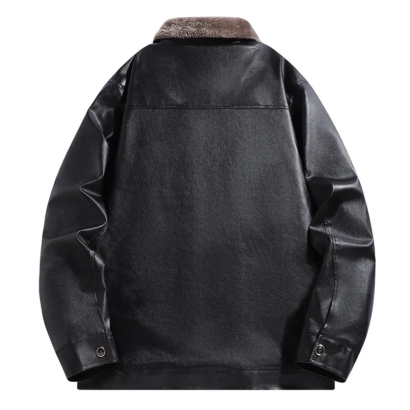 Autumn Winter Men Leather Jacket Vintage Thicken Fleece Turn Down Collar Male Coat Long Sleeve Business Casual Male Outerwear - Buy online at  Vibe In Cart.