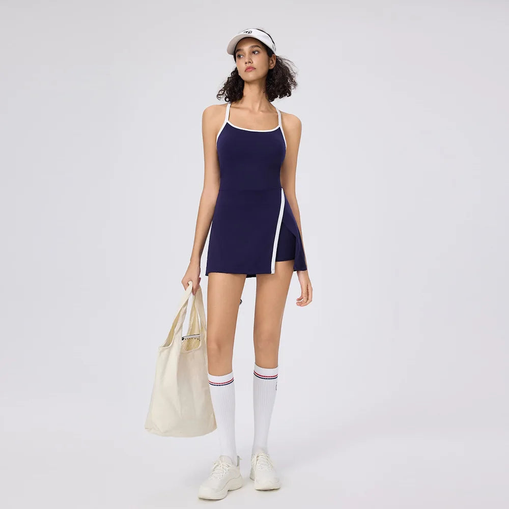 Women's Tennis Dress with Shorts Golf Wear Sports Female Clothing Badminton Club Pickle Ball Woman Outfits White Sportswear