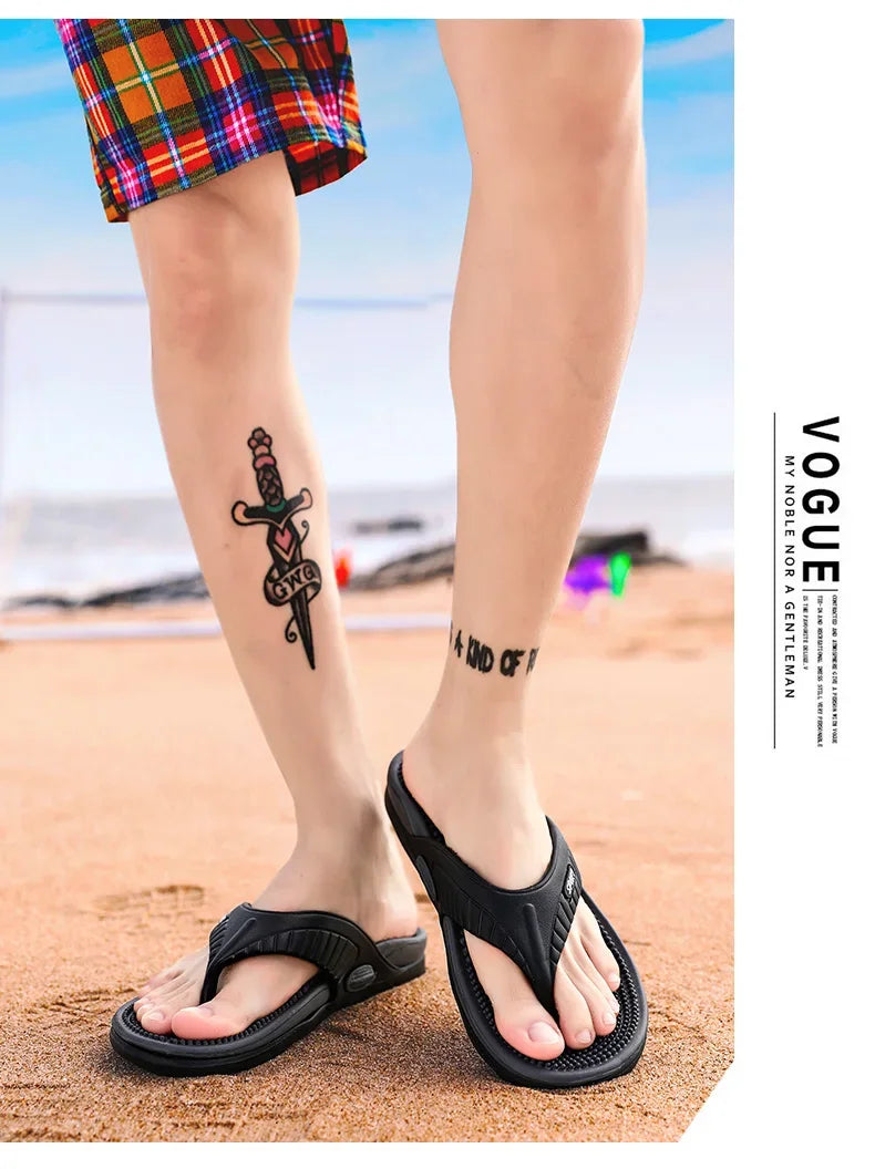 Men's Outdoor Massage Slippers with EVA Insole and Low Heel