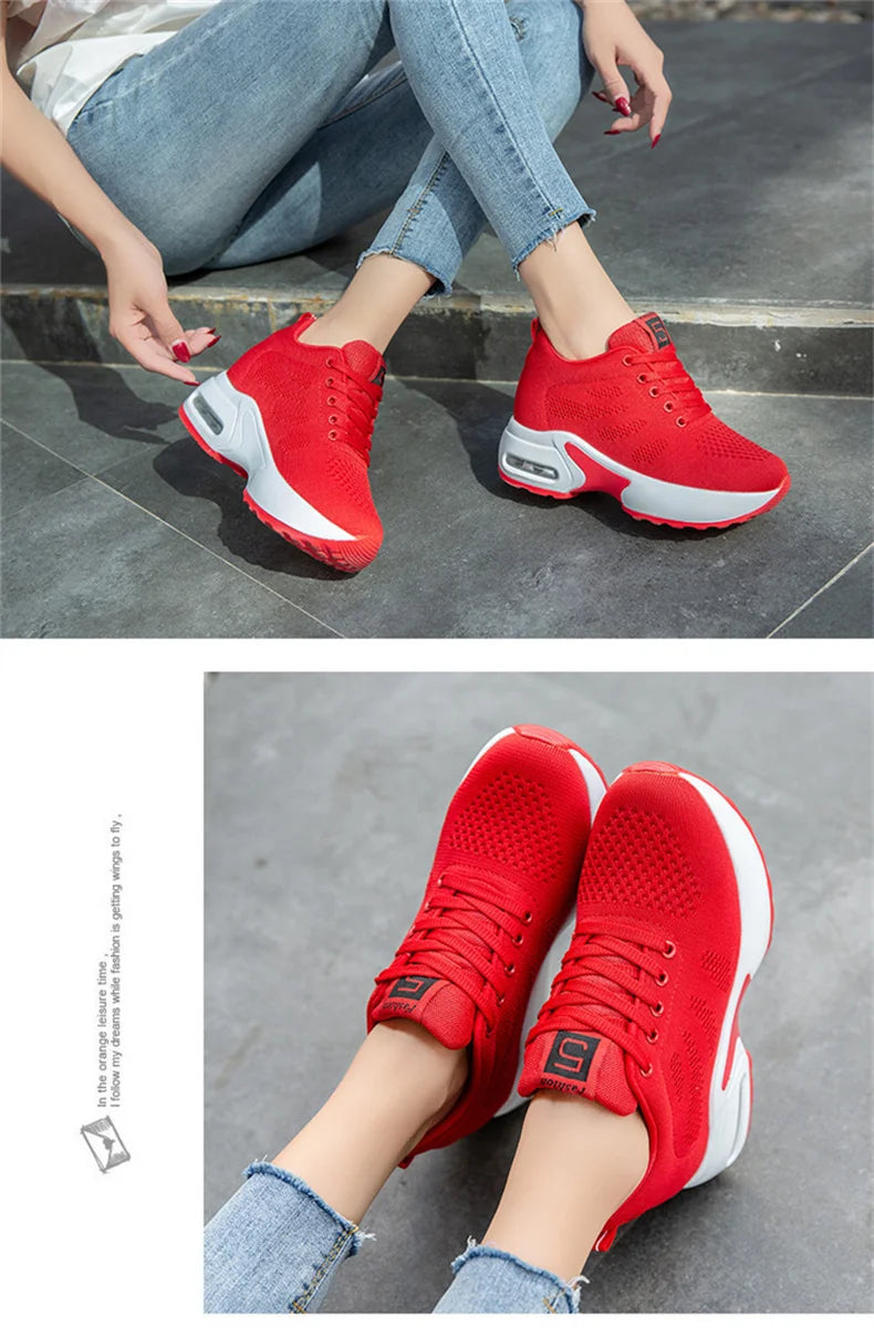 Women's Platform Mesh Lace-Up Sneakers Medium Heel