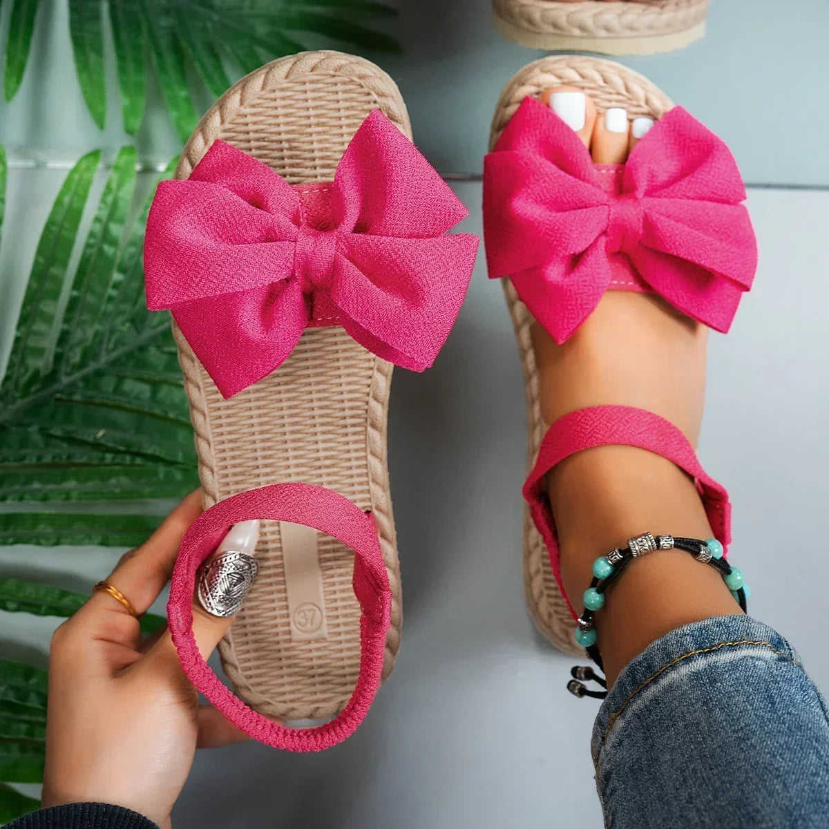 Women Anti-slip Trend Sandals 2025 New Summer Lightweight Sandals Fashion Beach Casual Slippers Outdoor Bow Tie Flat Shoes Home - Buy online at  Vibe In Cart.