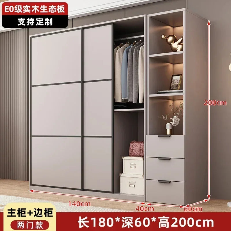 Modern Gray Wooden Wardrobe with Sliding Doors and Drawer