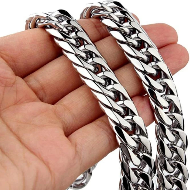 HNSP Stainless Steel LA Cuban Link Chain Silver Color Necklace For Men Jewelry 8/10/12/14MM Width Hip Hop Punk Accessories - Buy online at  Vibe In Cart.