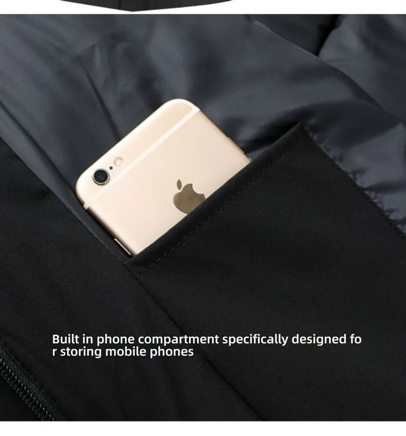 Men's Long Hooded Winter Parka Jacket with Zipper and Pockets