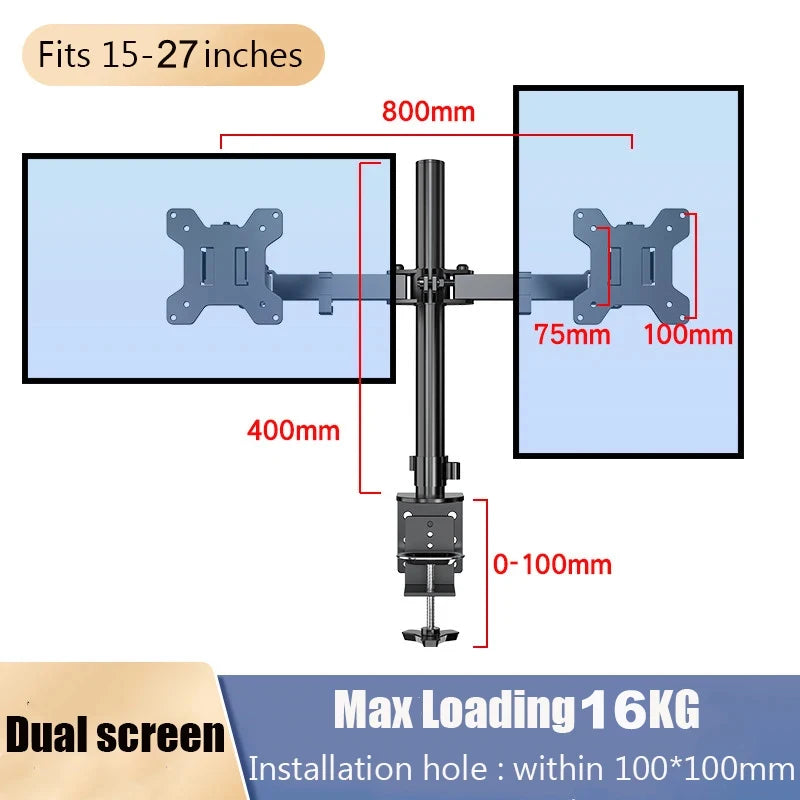 Freestanding Dual Monitor Stand with Height Adjustment, Tilt, Swivel, Rotation up to 27 Inches