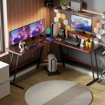 Gaming Desk L Shaped Corner Computer Desk, Home Office Desks Writing Workstation with Large Monitor Stand Easy to Assemble - Buy online at  Vibe In Cart.