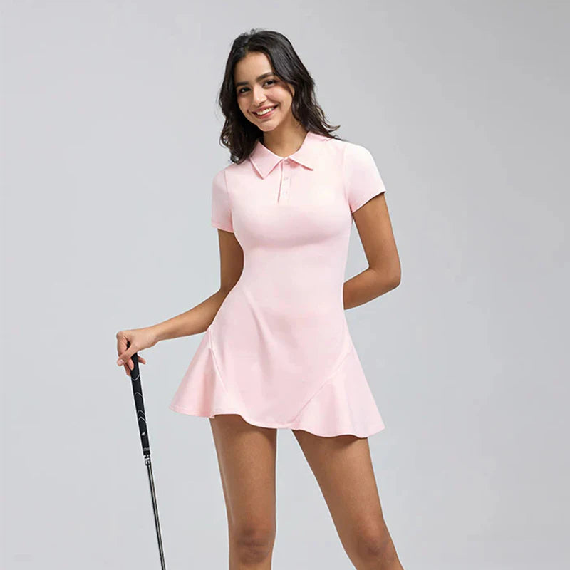 2025 Summer New Women's Retro Collar Polo Dress Sports Style Slim Tennis Golf Dresses Short Sleeved Ruffle Skirts with Short
