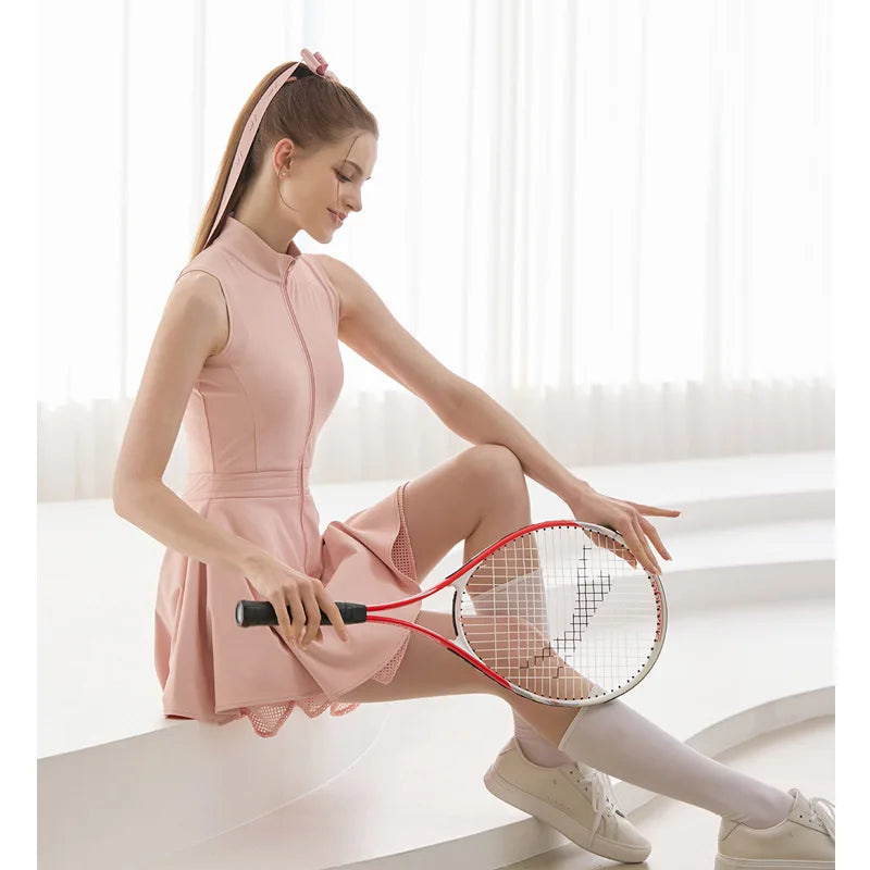 New Summer Women Tennis Polo Dress Zipper Collar Slim Golf Tennis Dress Lady Sleeveless Lace Ruffle Golf Skirts with Inner Short - Buy online at  Vibe In Cart.