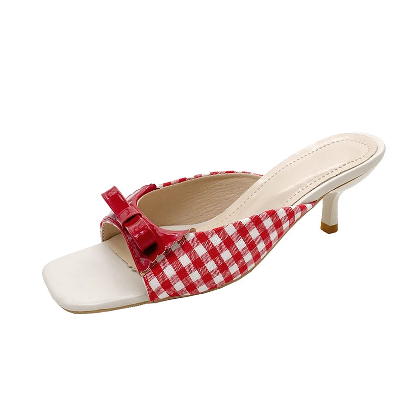 Design Shoes Retro Plaid Bow Sandals Kitten Heels French Style Peep Toe Shoes Mixed Color Sweet and Cute Women's Vocation Shoes - Buy online at  Vibe In Cart.