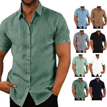 Summer Cotton Linen Shirts for Men Casual Short Sleeved Shirts Blouses Solid Turn-Down Collar Formal Beach Shirts Male Clothing - Buy online at  Vibe In Cart.