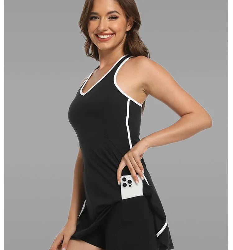 Tennis Dress for Women with Built in Shorts bra Womens Athletic Dresses Sleeveless Workout Skort badminton golf wear women