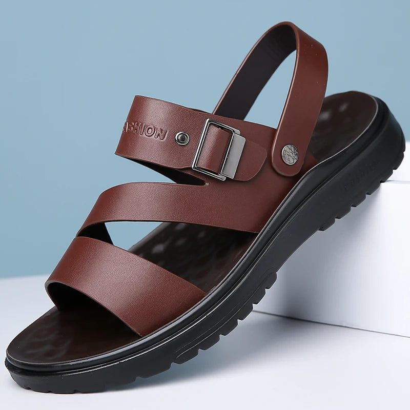 Summer Sandals for Men Outdoor Casual Sport Slippers PU Leather Non-slip Breathable Roman Shoes Beach Flip-Flop Garden Shoes - Buy online at  Vibe In Cart.