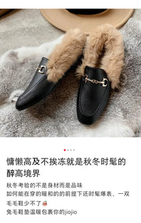 Retro Loafers 2024 Fashion Women's Shoes Autumn and Winter Women Velvet Warm Flat-bottomed Rabbit Fur Leather Shoes - Buy online at  Vibe In Cart.