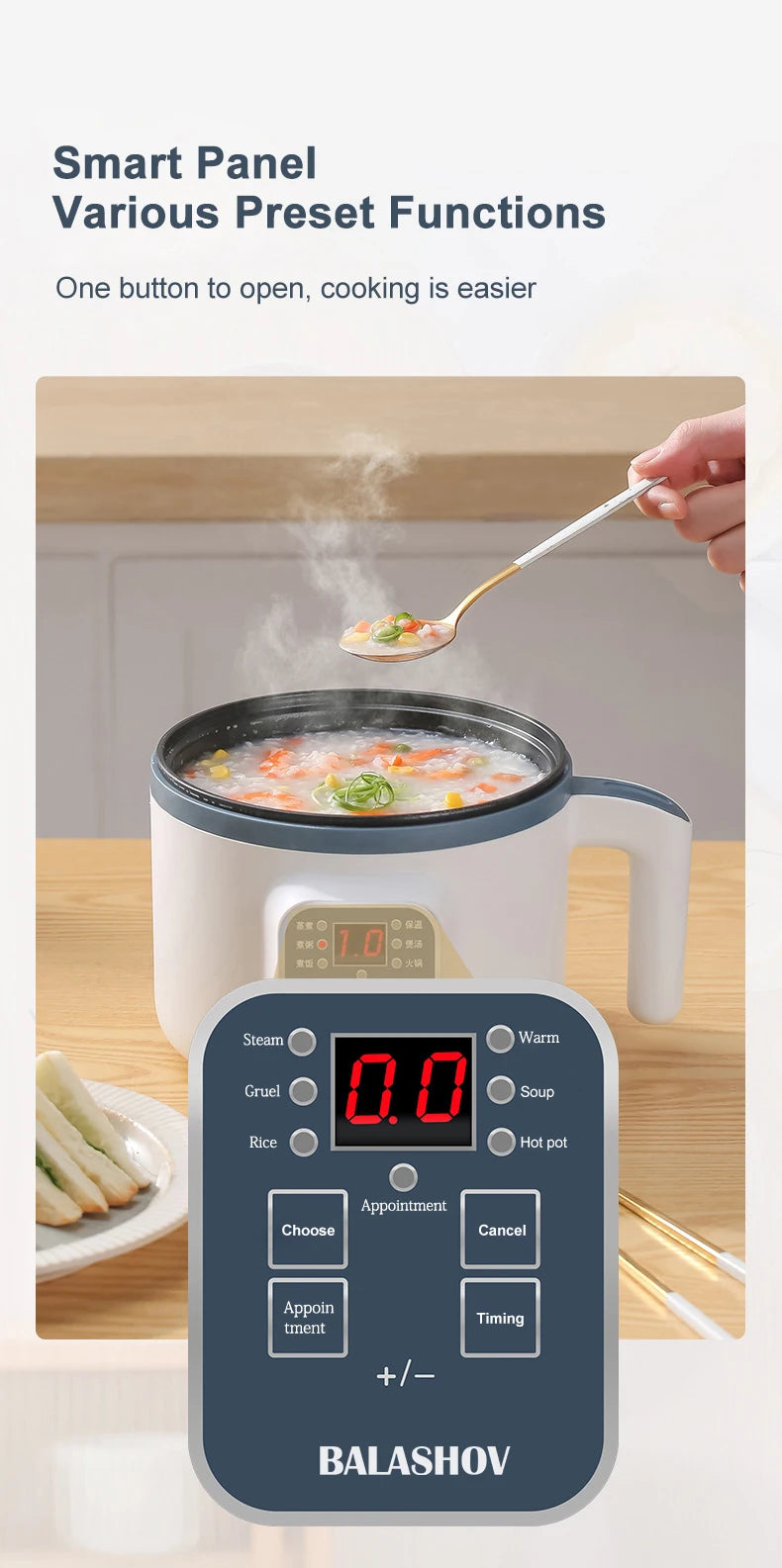 Electric Rice Cooker Multicooker Multifunction Mini 1.8L for 1-2 People