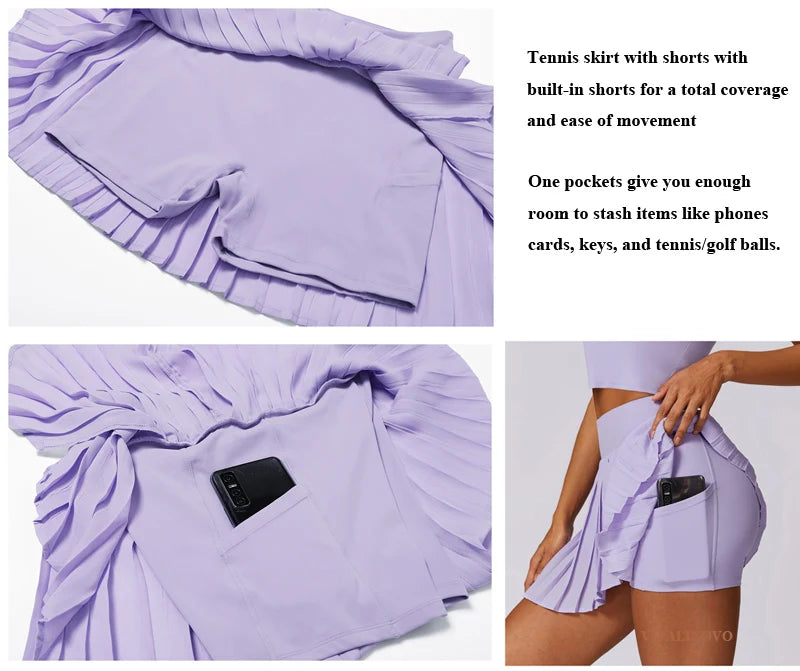 VITALINOVO Women's High Waisted Pleated Tennis Skirts with Pockets Tummy Control Casual Liner Skorts A Line Workout Golf Skirts - Buy online at  Vibe In Cart.