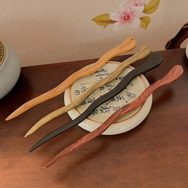 Geometric Wooden Hair Sticks for Women with Handmade Design