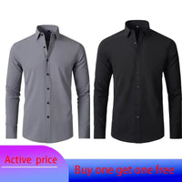Men's Black 6XL Long-Sleeved Business Casual Polyester Shirt