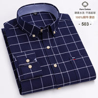Men's Long Sleeve Plaid Cotton Formal Shirt Regular Fit S-7XL