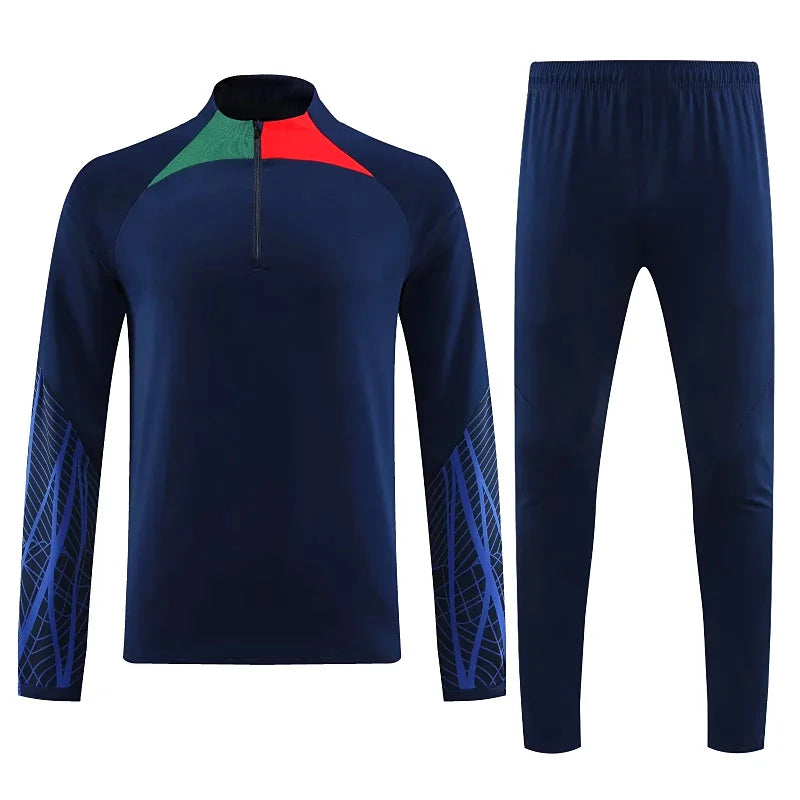 Long Sleeve Polyester Football Tracksuit Set for Men with Jacket and Pants