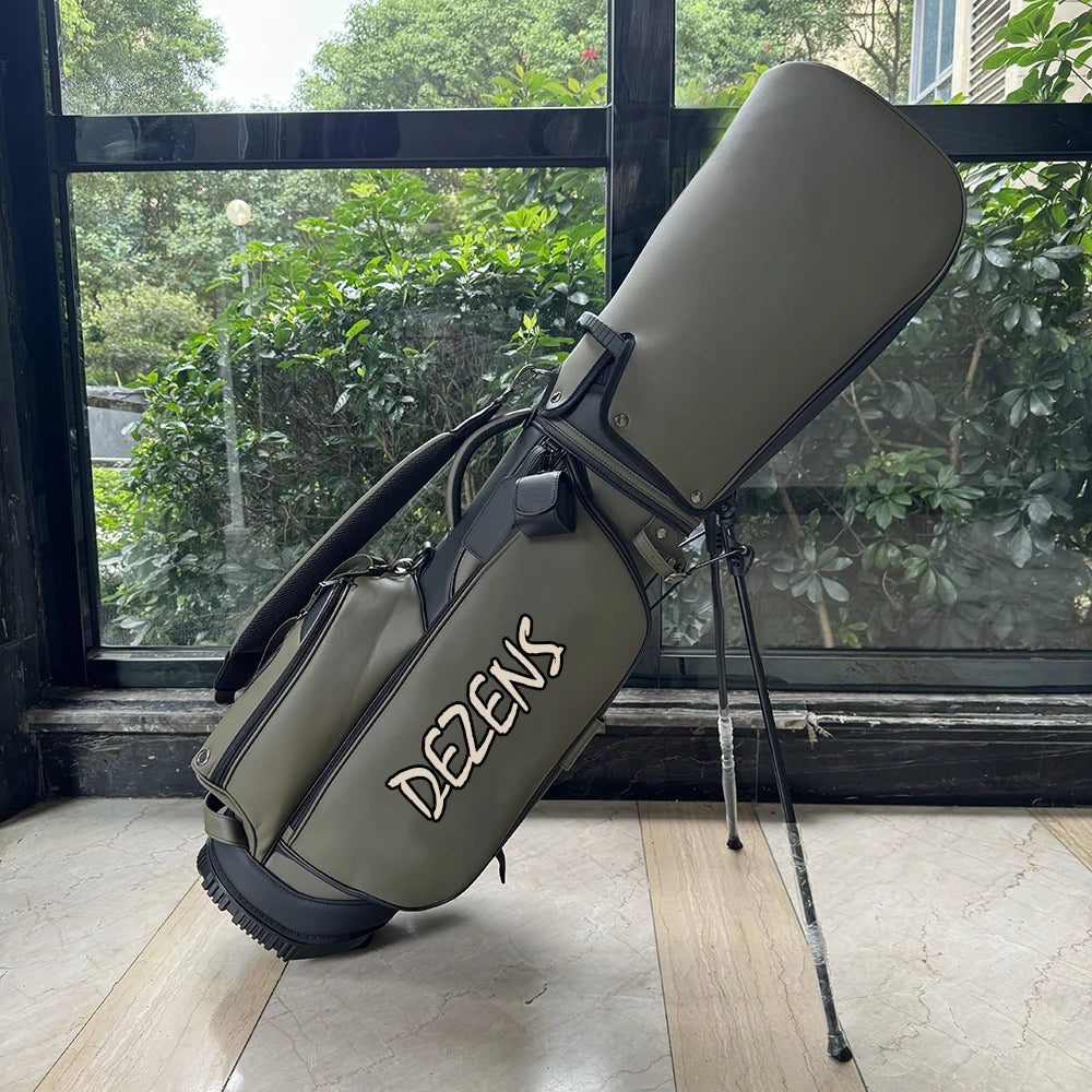 Unisex Dark Green Waterproof Leather Golf Stand Bag
