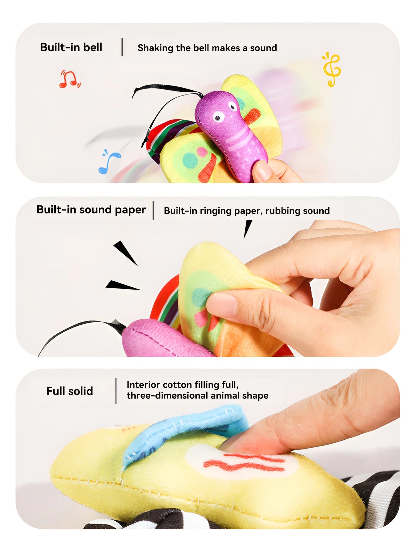 Baby toys - Newborn wrist bell rattle sock with sound paper toy for soothing and early education set - Soft touch