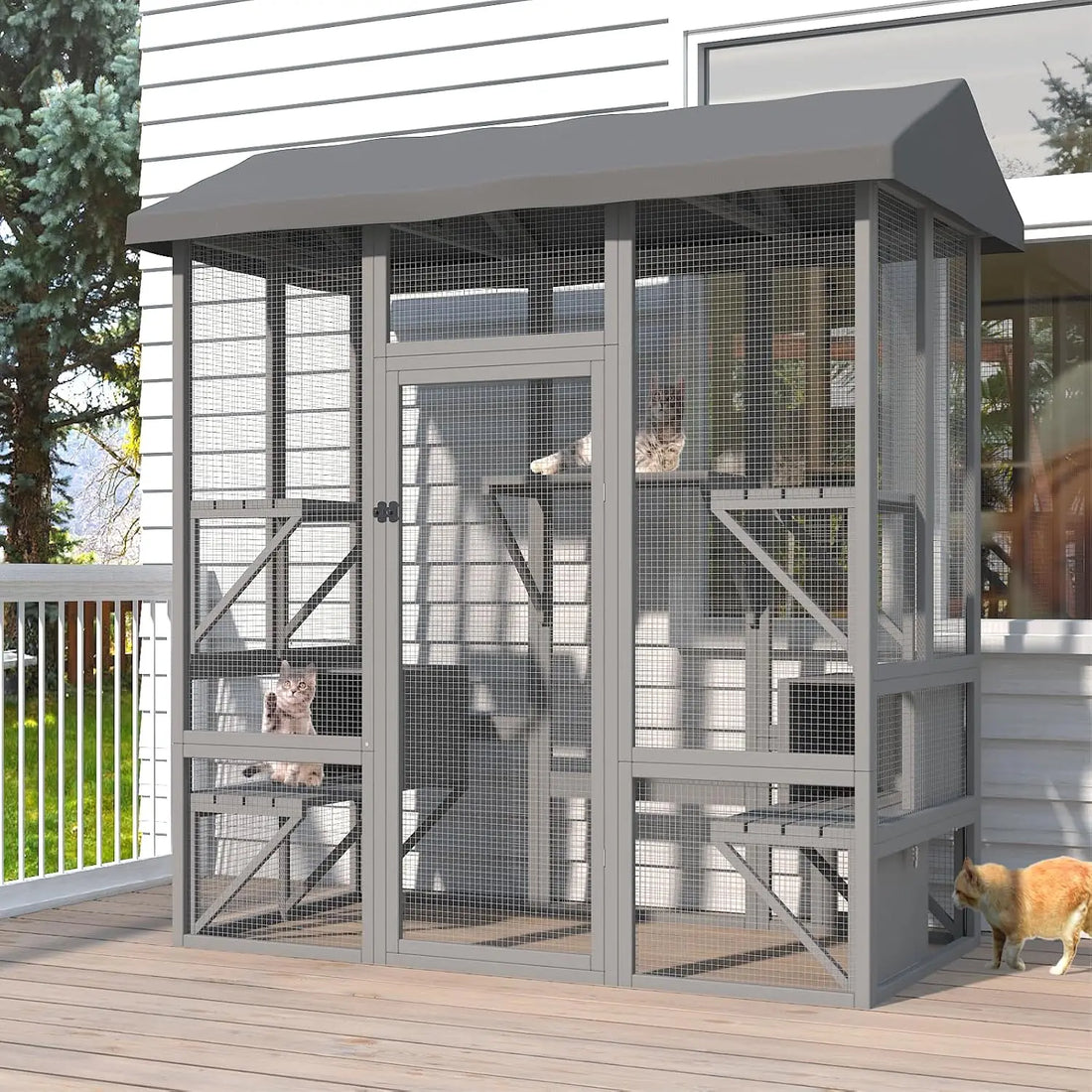 Catio Outdoor Cat Enclosure, Large Cat House for Mulitiple Cats Walk in Cat Cage with Waterproof Cover and Sunshine Panel Roof - Buy online at  Vibe In Cart.