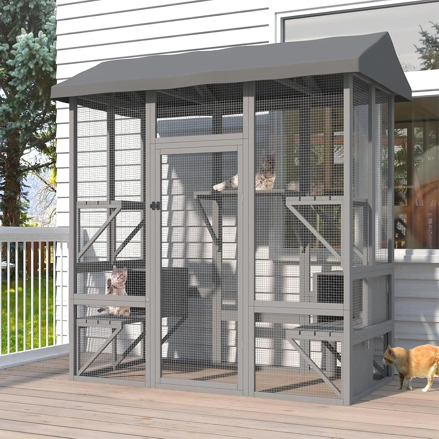 Catio Outdoor Cat Enclosure, Large Cat House for Mulitiple Cats Walk in Cat Cage with Waterproof Cover and Sunshine Panel Roof - Buy online at  Vibe In Cart.