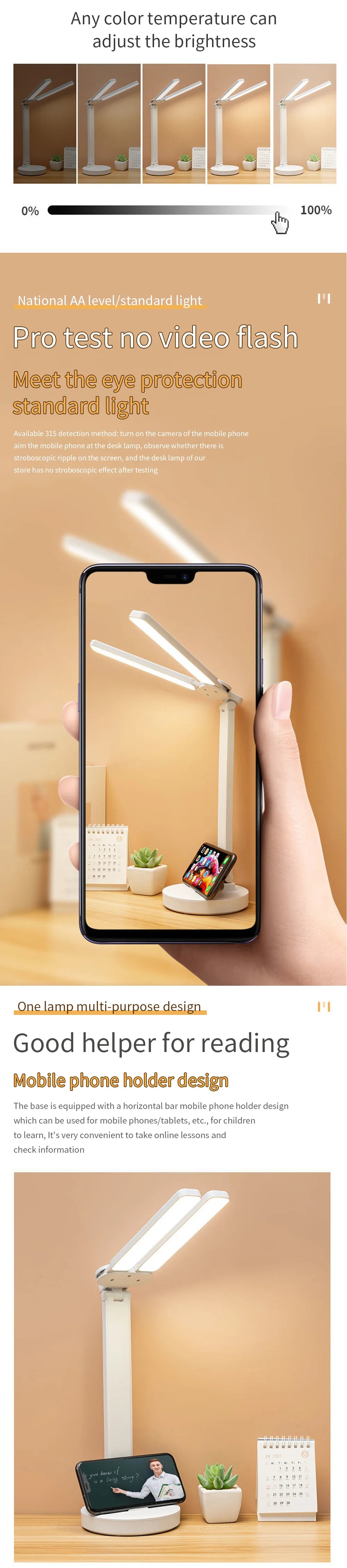 Dimmable Touch LED Desk Lamp with Calendar Temperature Clock