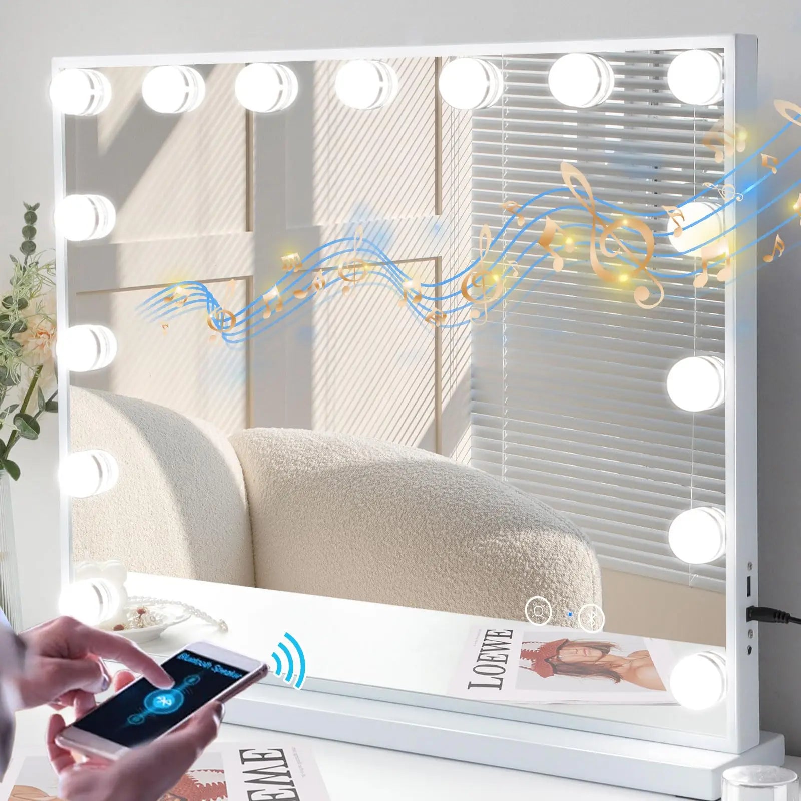 Large Bluetooth Vanity Mirror Makeup Mirror with Lights Hollywood Mirror Touchscreen Control Cosmetic Mirrors with 15 LED Bulbs - Buy online at  Vibe In Cart.