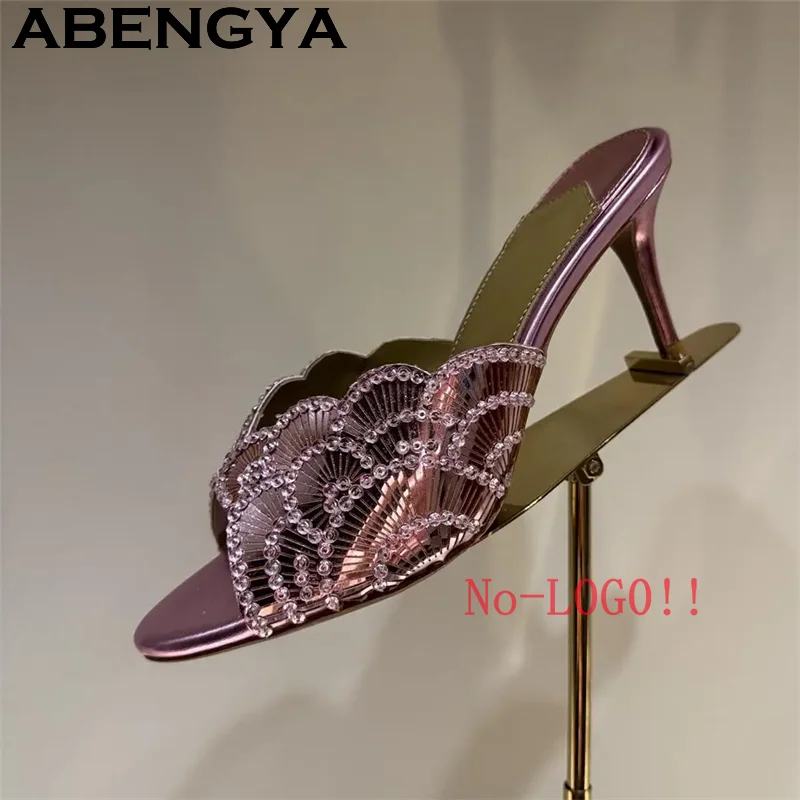 2026 Summer Trendy New Shiny Fish Mouth Toe Sexy Stiletto Sandals Woman Quality Sequined Thin High Heel Slippers for Women Shoes - Buy online at  Vibe In Cart.