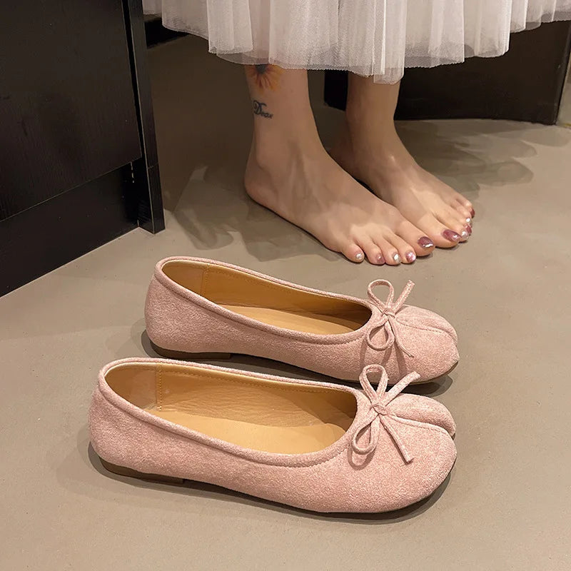 Fashion Suede Split Toe Women Bow Tabi Ballet Flats Spring Autumn Comfortable Walking Lazy Loafers Casual Girls Dance Shoes - Buy online at  Vibe In Cart.