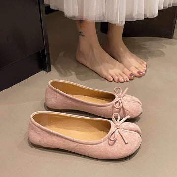 Fashion Suede Split Toe Women Bow Tabi Ballet Flats Spring Autumn Comfortable Walking Lazy Loafers Casual Girls Dance Shoes - Buy online at  Vibe In Cart.