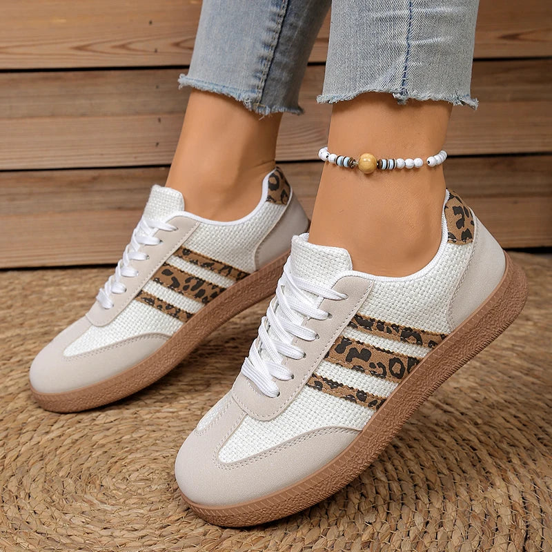 Vintage Leopard Striped Sneakers Women Four Season Lightweight Breathable Sports Shoes for Woman Lace Up Non Slip Casual Shoes - Buy online at  Vibe In Cart.