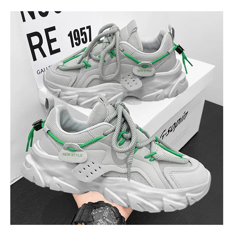 Men's Breathable Lace-Up Thick Soled Outdoor Casual Sneakers