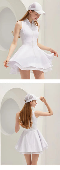 New Summer Women Tennis Polo Dress Zipper Collar Slim Golf Tennis Dress Lady Sleeveless Lace Ruffle Golf Skirts with Inner Short - Buy online at  Vibe In Cart.