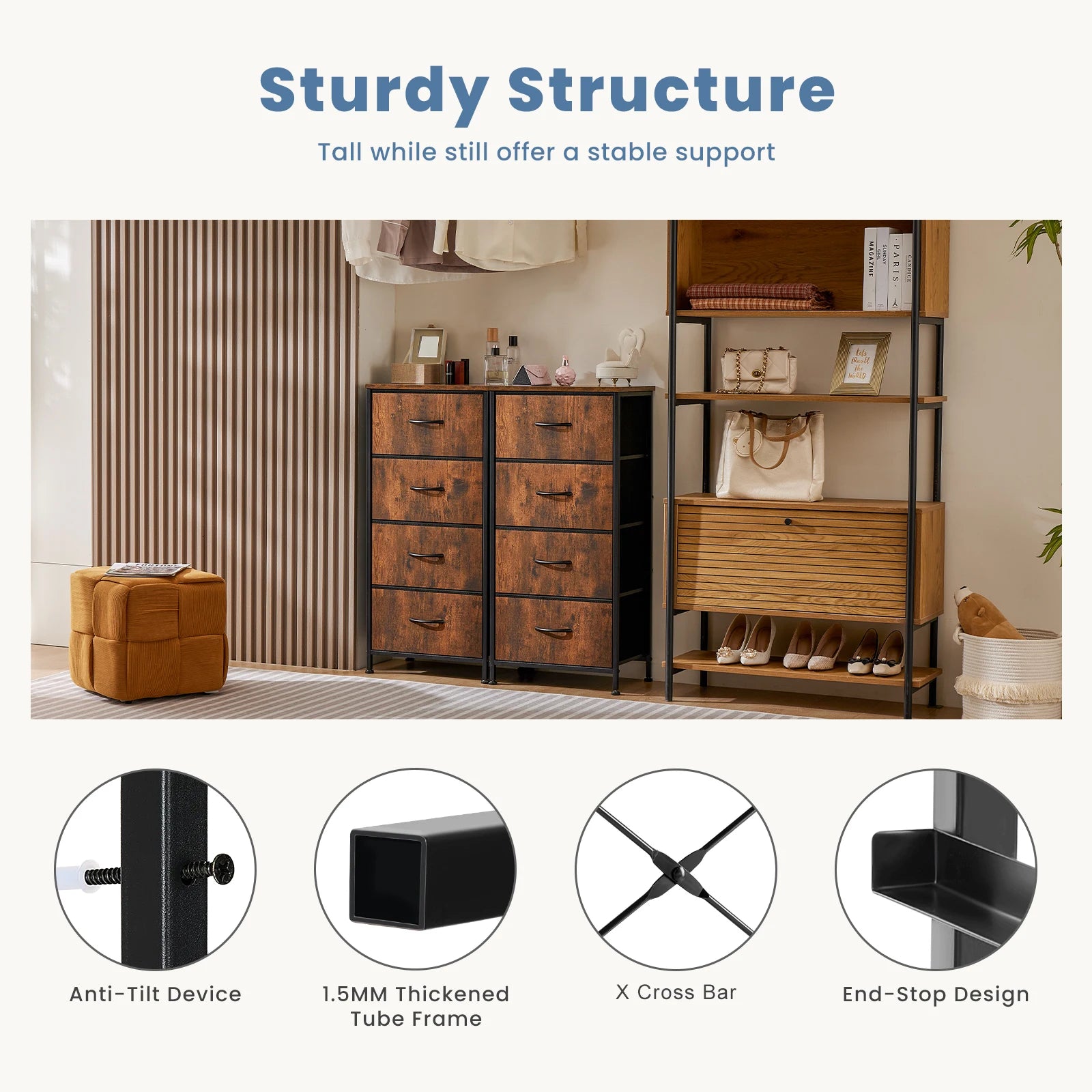 JHK Dresser For Bedroom With 4 Fabric Drawers Nightstand Wardrobe Steel Frame Closet For Clothes Storage Cabinet Of Furniture - Buy online at  Vibe In Cart.