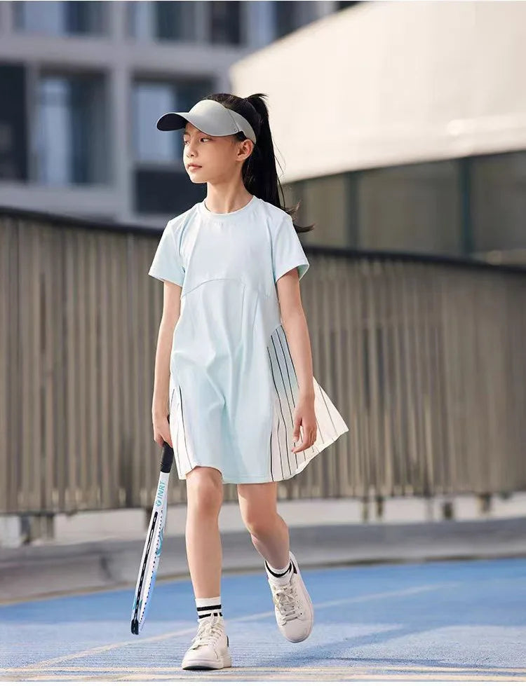 Girls Tennis Dress Kids Cute Golf Outfit School Sports Dresses Children Short Sleeve Workout Athletic Pleated Skirts With Shorts