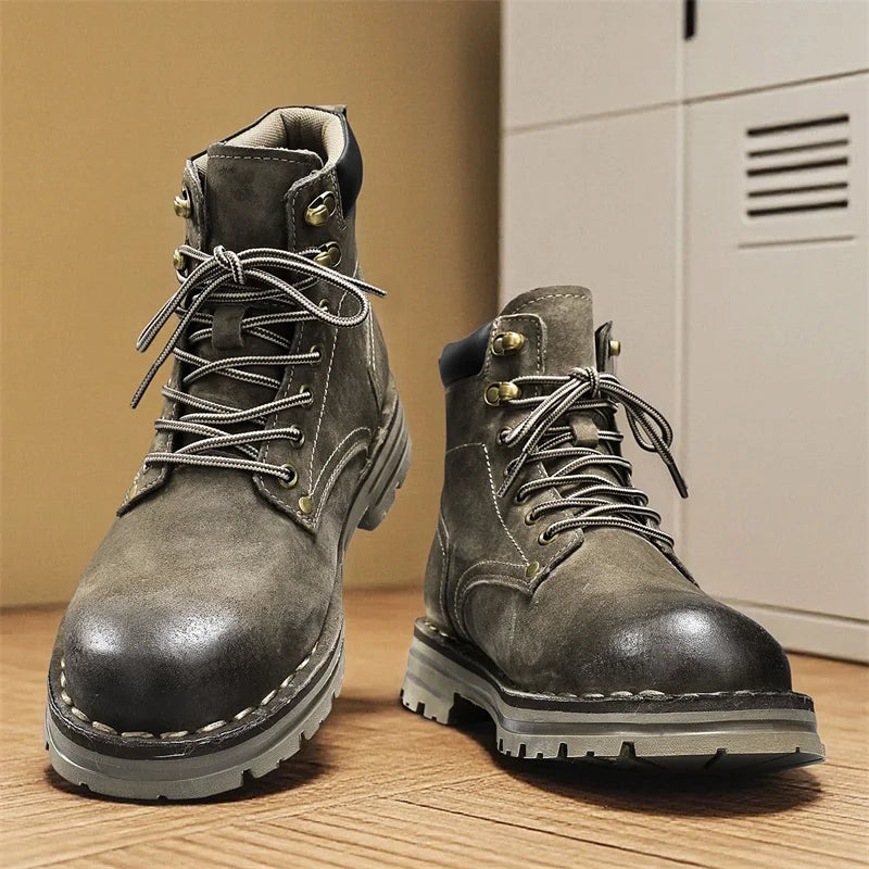 Luxury Brand Outdoor Men's Boots High-Top Leather Hiking Boots Classic Male Ankle Shoes Motocross Sneakers Casual Leather Shoes - Buy online at  Vibe In Cart.