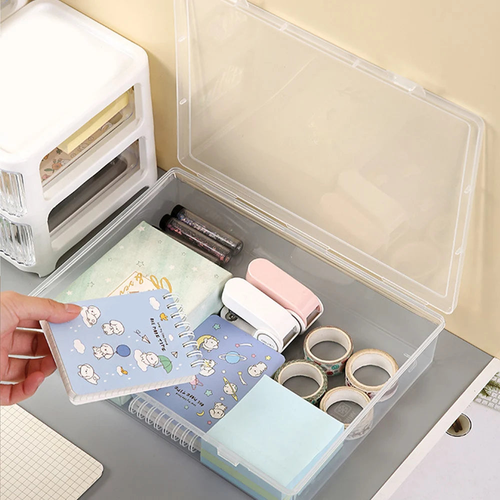 Transparent Plastic Square Desktop Document Storage Box