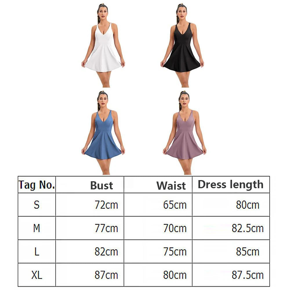 Women's summer tennis skirt built-in shorts and bra sleeveless backless workout sports golf dress  tennis dress for fitness