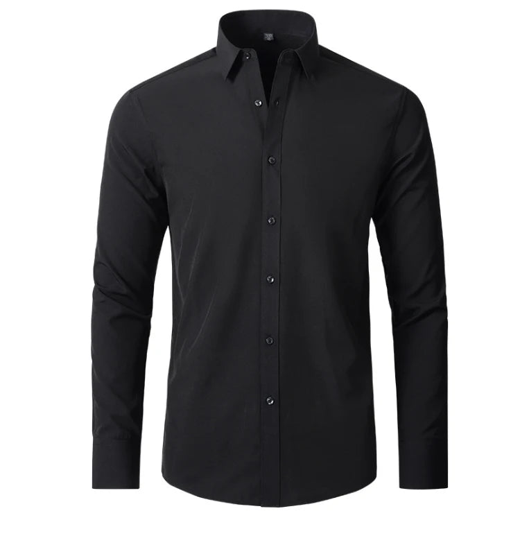 Men's Black 6XL Long-Sleeved Business Casual Polyester Shirt