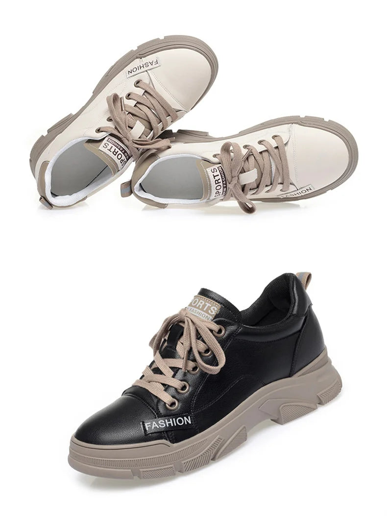 Women's Spring Lace-up Non-slip Leather Sneaker for Trekking and Leisure