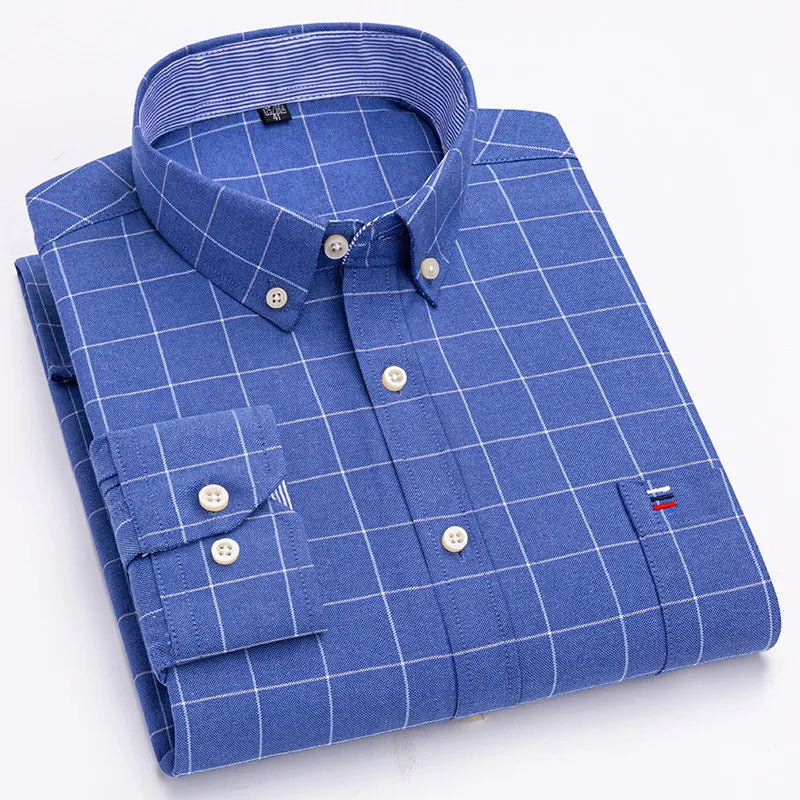 Men's 100% Cotton Shirt Long Sleeve Plaid Oxford Casual Solid Color Print Regular Fit Formal Dress Shirt Oversized 7XL  6XL 5XL - Buy online at  Vibe In Cart.